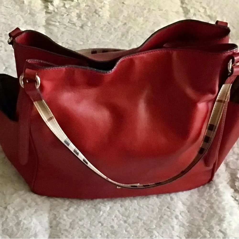 Burberry Calfskin Haymarket Check Small Canterbury Tote Red - Picture 2 of 15